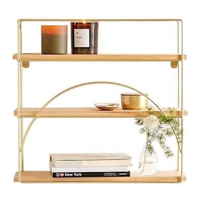 Living Room Iron Wall Storage rack, Customized European Style Wood Gold Wall Shelf