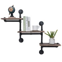 Industrial Rustic Wood Pipe Shelf Wall Mounted,Antique Metal iron Corner Hung Bracket Shelving Floating Shelves Steampunk Decor