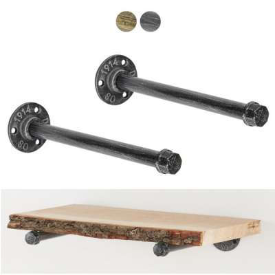 Shelf Brackets 10'' inch Support Rustic Heavy Duty  Industrial Decorative Wall Cast Iron Steel Metal Floating Pipe Shelf Bracket